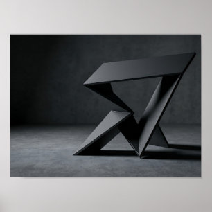 Grafiet Hoekige Geometrische Sculptuur Donkere Muu Poster