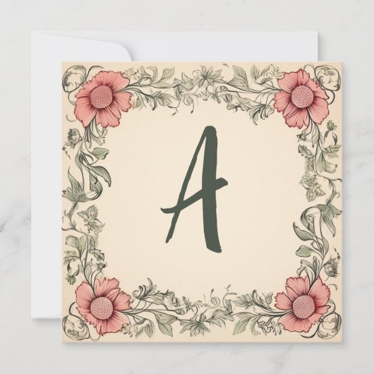 Grafiet Roze & Sisal Groen: Monogrammed Note Kaart (Voorkant)