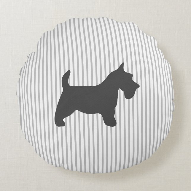 Grafiet Terrier op Grijze Strepen Rond Kussen (Voorkant)