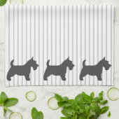 Grafiet Terrier op Grijze Strepen Theedoek (Gevouwen)