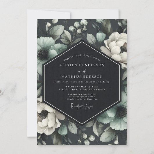 Grafiet Viridian Flora Bruiloft Kaart (Voorkant)