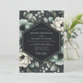 Grafiet Viridian Flora Bruiloft Kaart (Staand voorkant)
