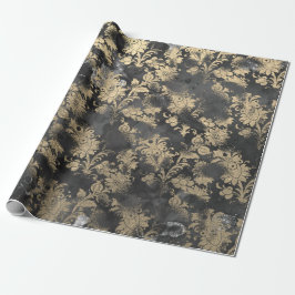 Grafietgrijze Sepia Black Floral Grungy Cottage Cadeaupapier