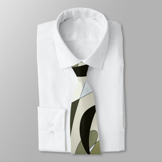 Grafisch Abstract Stropdas Olijfgroen Zwart Beige  (Gebonden)