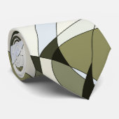 Grafisch Abstract Stropdas Olijfgroen Zwart Beige  (Opgerold)