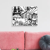 Grafisch B&W zeilschip onder water Canvas Afdruk (Insitu (Woonkamer))
