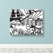 Grafisch B&W zeilschip onder water Canvas Afdruk (Insitu (Houten vloer))
