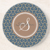 Grafisch blauw abstract geometrisch monogram zandsteen onderzetter (Voorkant)