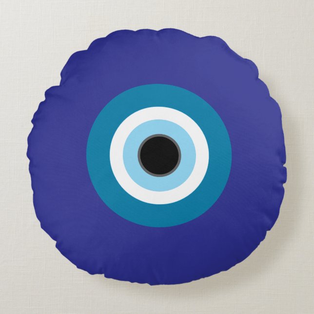 Grafisch Blauw Kwaad Oog Ronde Kussen (Voorkant)