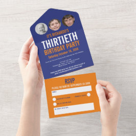 Grafisch blauw sinaasappel foto cirkels 30ste verj all in one uitnodiging