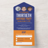 Grafisch blauw sinaasappel foto cirkels 30ste verj all in one uitnodiging (Binnen)