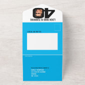 Grafisch blauw zwart 40th Verjaardagsfeestfoto All In One Uitnodiging (Buitenkant)