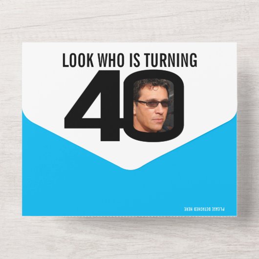 Grafisch blauw zwart 40th Verjaardagsfeestfoto All In One Uitnodiging (Achterkant)