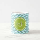 Grafisch blauwgroen abstract geometrisch monogram koffiemok (Center)