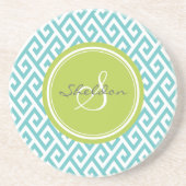 Grafisch blauwgroen abstract geometrisch monogram zandsteen onderzetter (Voorkant)