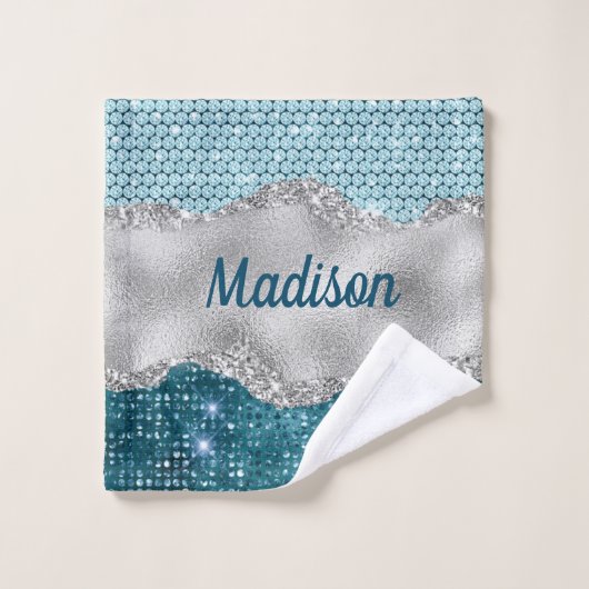 Grafisch blauwgroen mint groen glitter zilver mono bad handdoek (Wasdoekje)