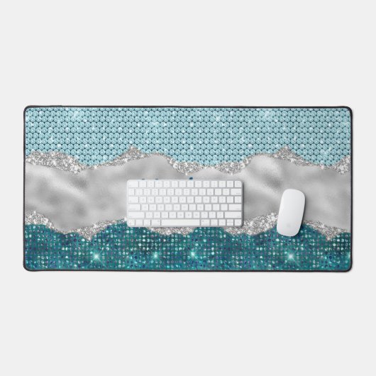Grafisch blauwgroen mint groen glitter zilver mono bureaumat (Keyboard & Muis)