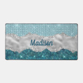 Grafisch blauwgroen mint groen glitter zilver mono bureaumat (Voorkant)