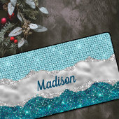 Grafisch blauwgroen mint groen glitter zilver mono bureaumat