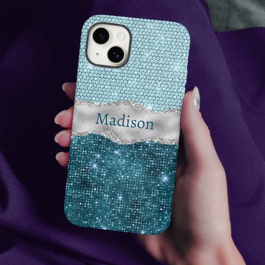 Grafisch blauwgroen mint groen glitter zilver mono Case-Mate iPhone case