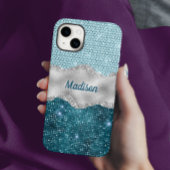 Grafisch blauwgroen mint groen glitter zilver mono Case-Mate iPhone case