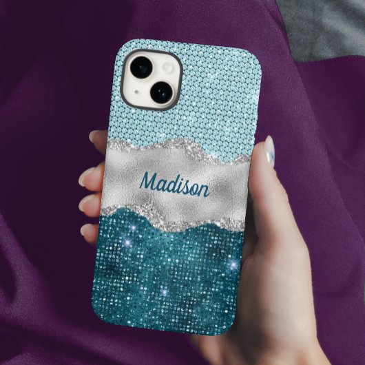 Grafisch blauwgroen mint groen glitter zilver mono Case-Mate iPhone case