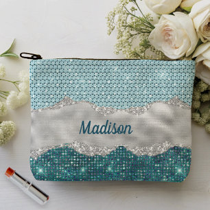 Grafisch blauwgroen mint groen glitter zilver mono etui