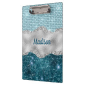 Grafisch blauwgroen mint groen glitter zilver mono klembord (Links)