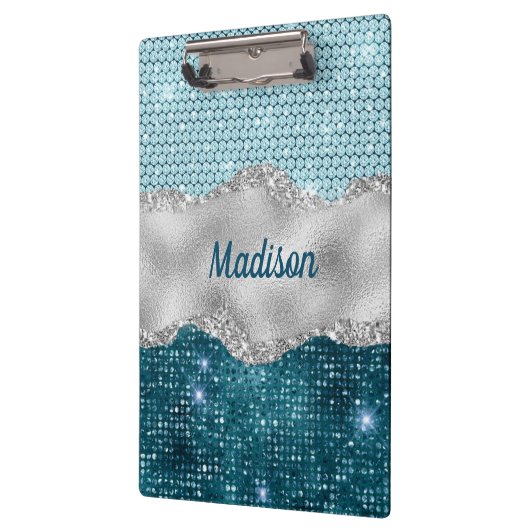 Grafisch blauwgroen mint groen glitter zilver mono klembord (Links)