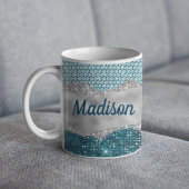 Grafisch blauwgroen mint groen glitter zilver mono koffiemok
