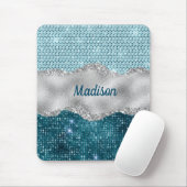 Grafisch blauwgroen mint groen glitter zilver mono muismat (Met muis)
