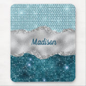 Grafisch blauwgroen mint groen glitter zilver mono muismat (Voorkant)