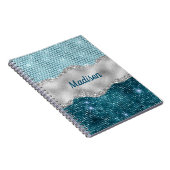 Grafisch blauwgroen mint groen glitter zilver mono notitieboek (Rechterzijde)