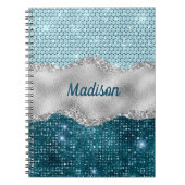 Grafisch blauwgroen mint groen glitter zilver mono notitieboek (Voorkant)