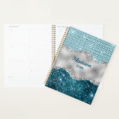 Grafisch blauwgroen mint groen glitter zilver mono planner (Display)