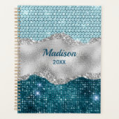 Grafisch blauwgroen mint groen glitter zilver mono planner (Voorkant)