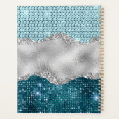 Grafisch blauwgroen mint groen glitter zilver mono planner (Achterkant)