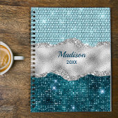 Grafisch blauwgroen mint groen glitter zilver mono planner
