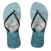 Grafisch blauwgroen mint groen glitter zilver mono teenslippers (Voetbed)