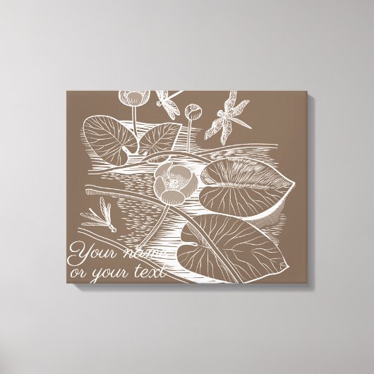 Grafisch bruin van waterlelies canvas afdruk (Voorkant)