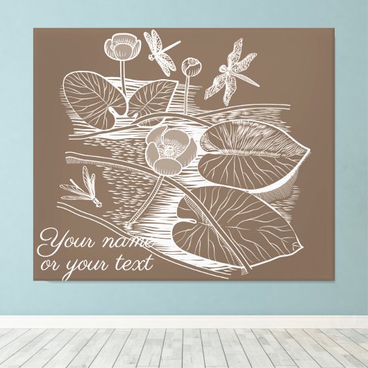 Grafisch bruin van waterlelies canvas afdruk (Insitu (Houten vloer))