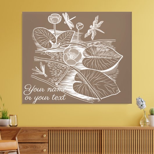 Grafisch bruin van waterlelies canvas afdruk (Insitu (Woonkamer))