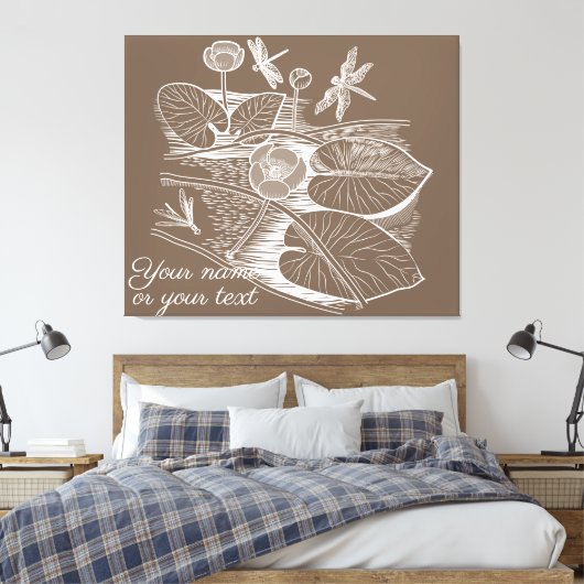 Grafisch bruin van waterlelies canvas afdruk (Insitu (Slaapkamer))