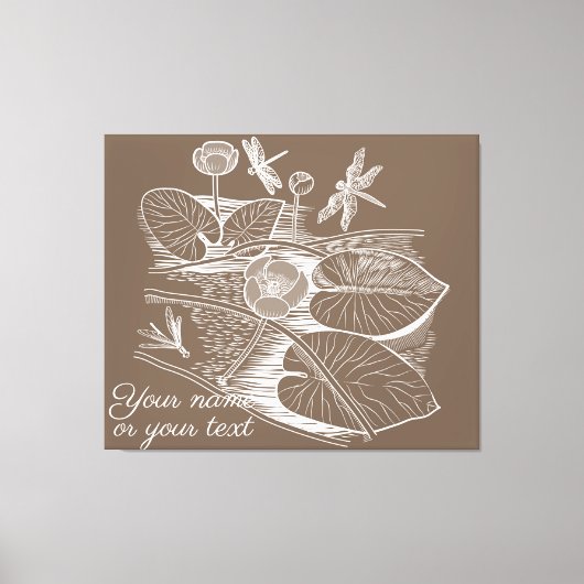 Grafisch bruin van waterlelies canvas afdruk (Voorkant)