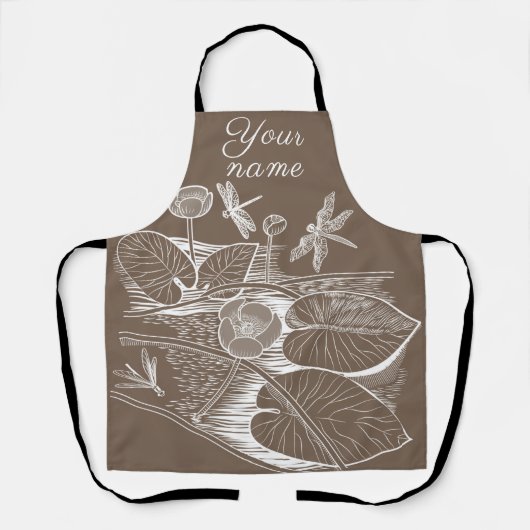 Grafisch bruin van waterlelies schort (Voorkant)