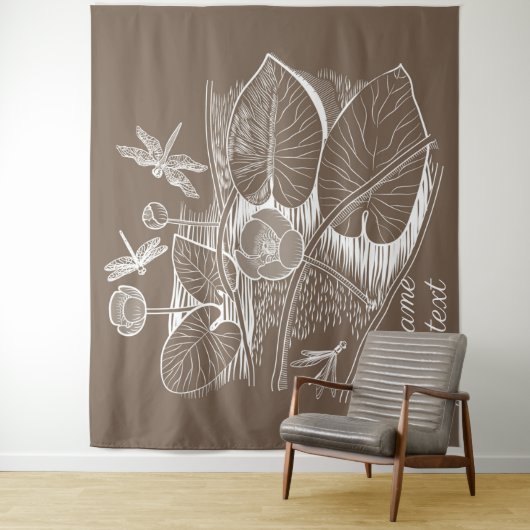 Grafisch bruin van waterlelies wandkleed (In situ)