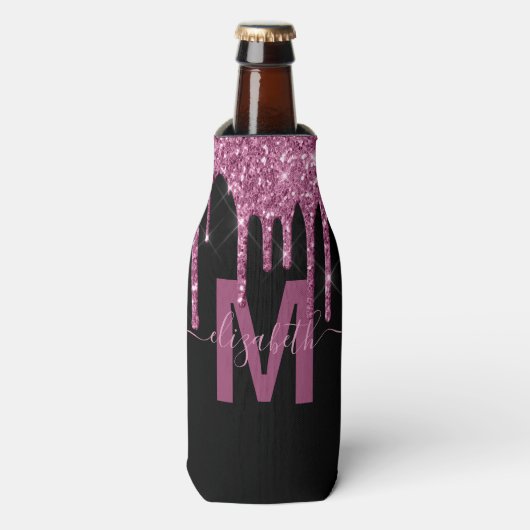 Grafisch frambozenuitstrijkje Glitter Monogram Naa Flesjeskoeler (Fles Voorkant)