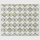 Grafisch geel en grijs ikattribpatroon cadeaupapier (Vlak)