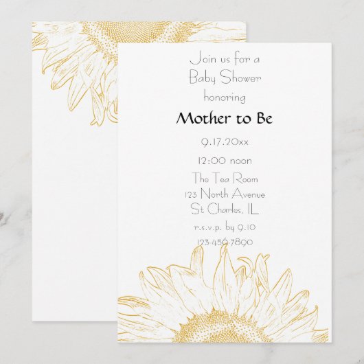 Grafisch geel zonnebloemBaby shower Kaart (Voorkant / Achterkant)