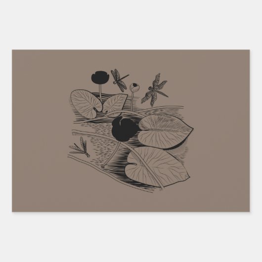 Grafisch geelbruine waterlelies inpakpapier vel (Voorkant 3)